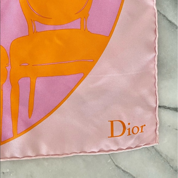 DIOR Square Silk Twill Scarf - Orange and Pink - Picture 3 of 5
